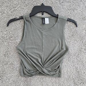 Divided Sage Green Twist Front Crop Top, Small